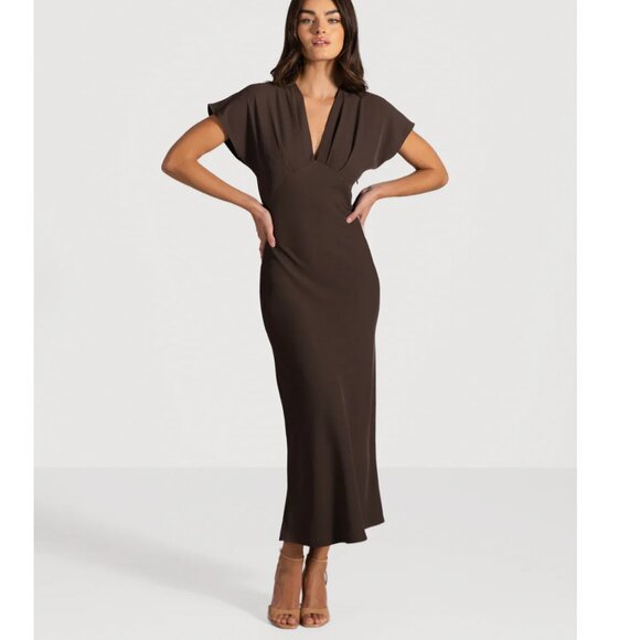 JAKI Made in Italy Juliette V Neck Dress  Espresso Brown Size XL NWT - Picture 3 of 13